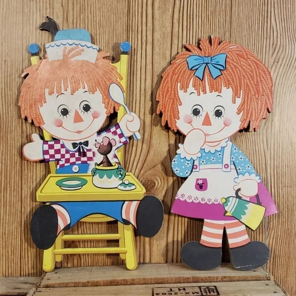 Raggedy Ann and Andy placquards 1972 GOOD CONDITIO - Picture 2 of 8
